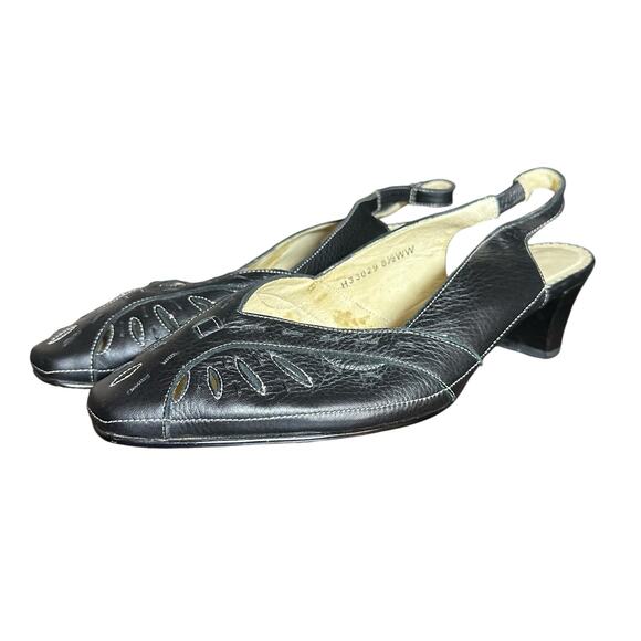 Ros hommerson sling back dress leather heel double wide 8 1/2 WW pointed toe - Picture 2 of 12
